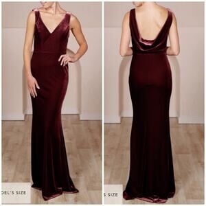 Revelry Dakota Velvet Maxi Dress Bridesmaid Holiday Deep Burgundy 2